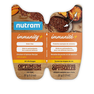 Nutram Combinaisons Optimales Immunité+ Chat Poulet, Saumon & Citrouille, Sans Grains 2x37g